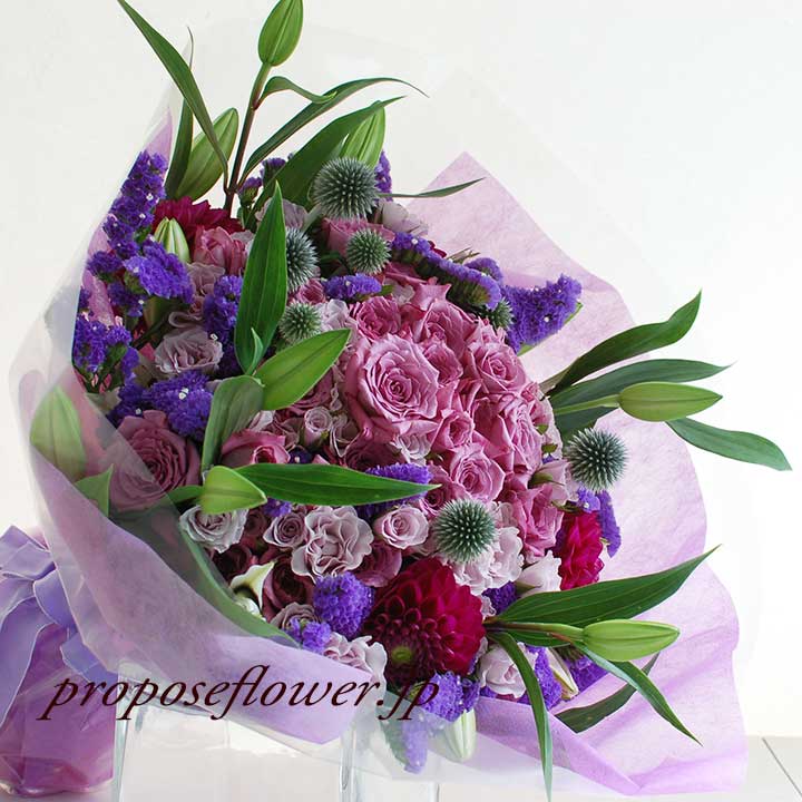 紫バラ花束