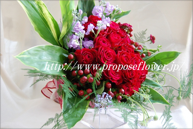 バラとアスパラガスのエアリーな花束 ドイツマイスターの花束専門店 プロポーズフラワーショップ