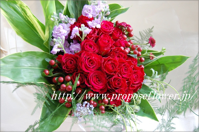 バラとアスパラガスのエアリーな花束 ドイツマイスターの花束専門店 プロポーズフラワーショップ