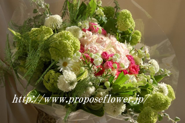 スノーボールのグリーンの花束 ドイツマイスターの花束専門店 プロポーズフラワーショップ