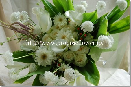 結婚記念のプレゼント・白のカラーの花束