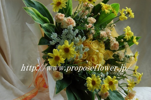 レモンイエローな花束とカーネーション ドイツマイスターの花束専門店 プロポーズフラワーショップ
