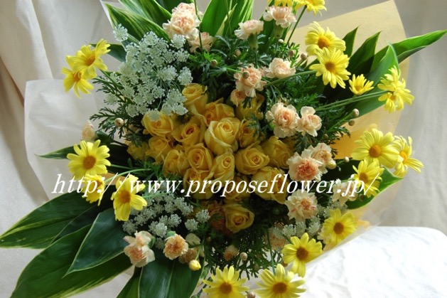レモンイエローな花束とカーネーション ドイツマイスターの花束専門店 プロポーズフラワーショップ