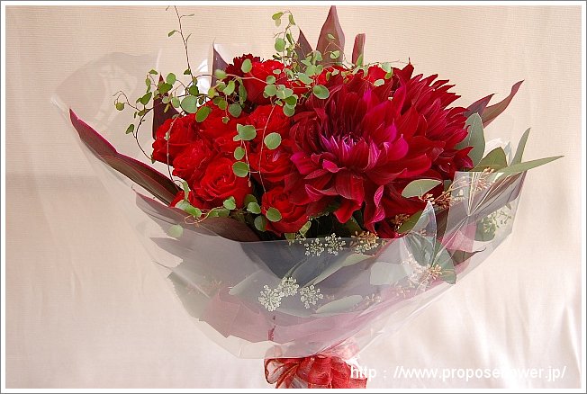 薔薇とダリアの花束 ドイツマイスターの花束専門店 プロポーズフラワーショップ
